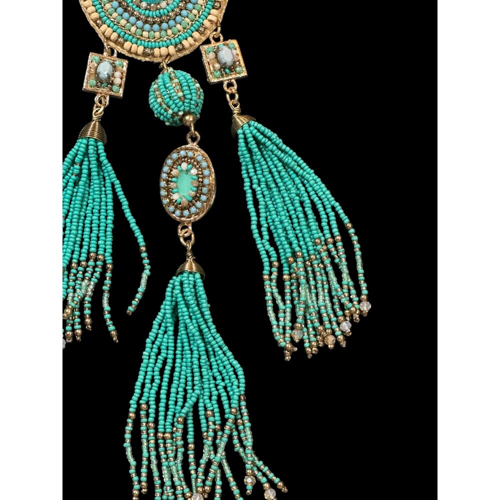 CHICO'S Boho Statement Necklace – Turquoise Fringe Tribal Beaded Medallion - Picture 7 of 13